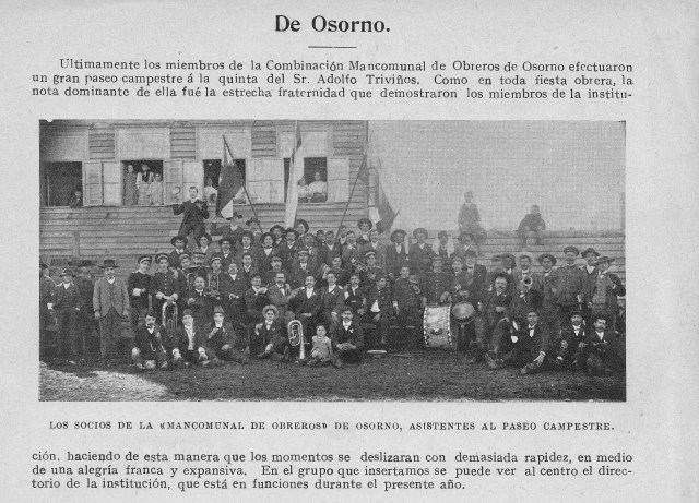Combinación Mancomunal de Obreros de Osorno en el año 1909