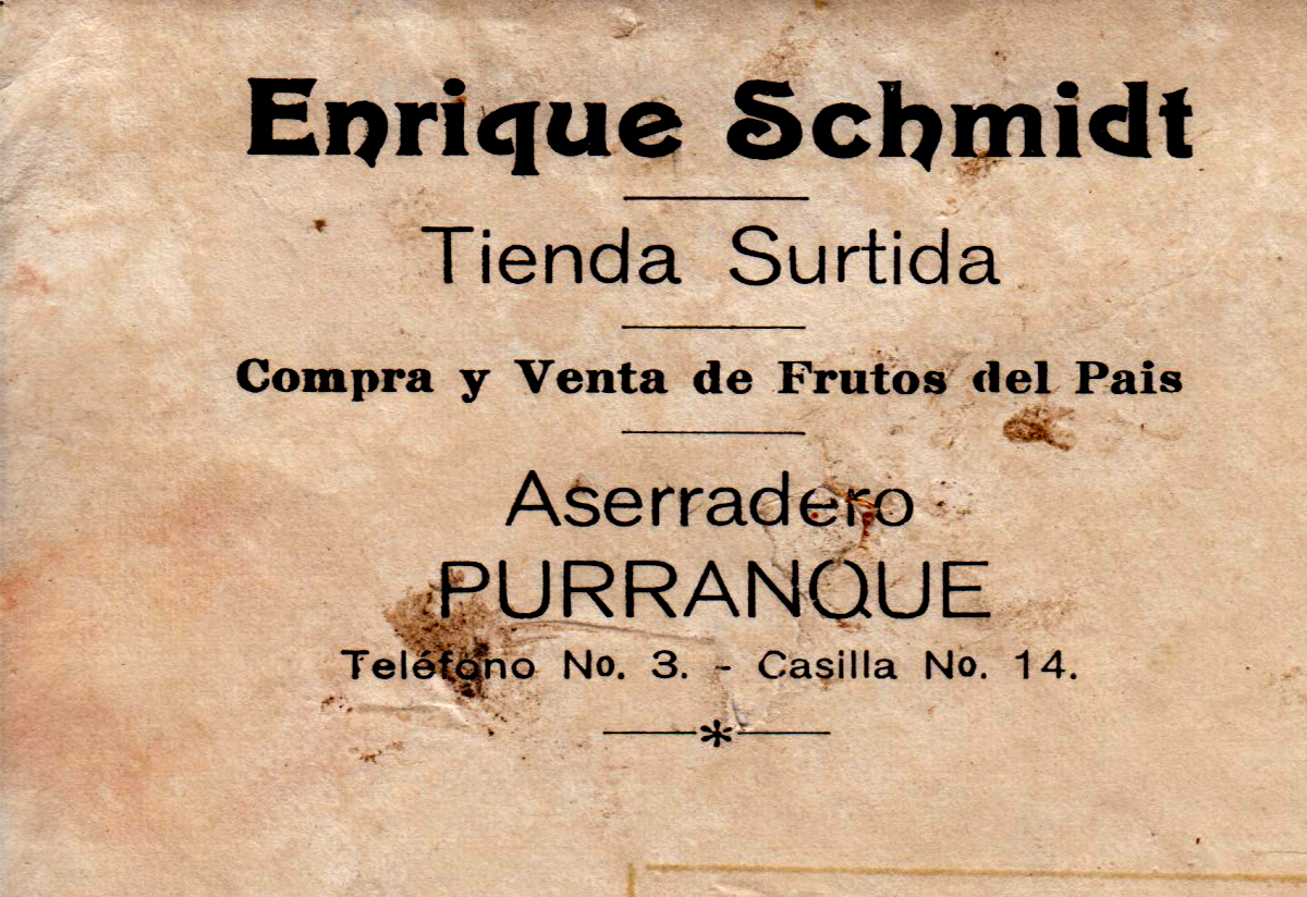 Membrete de la tienda y aserradero de Enrique Schmidt